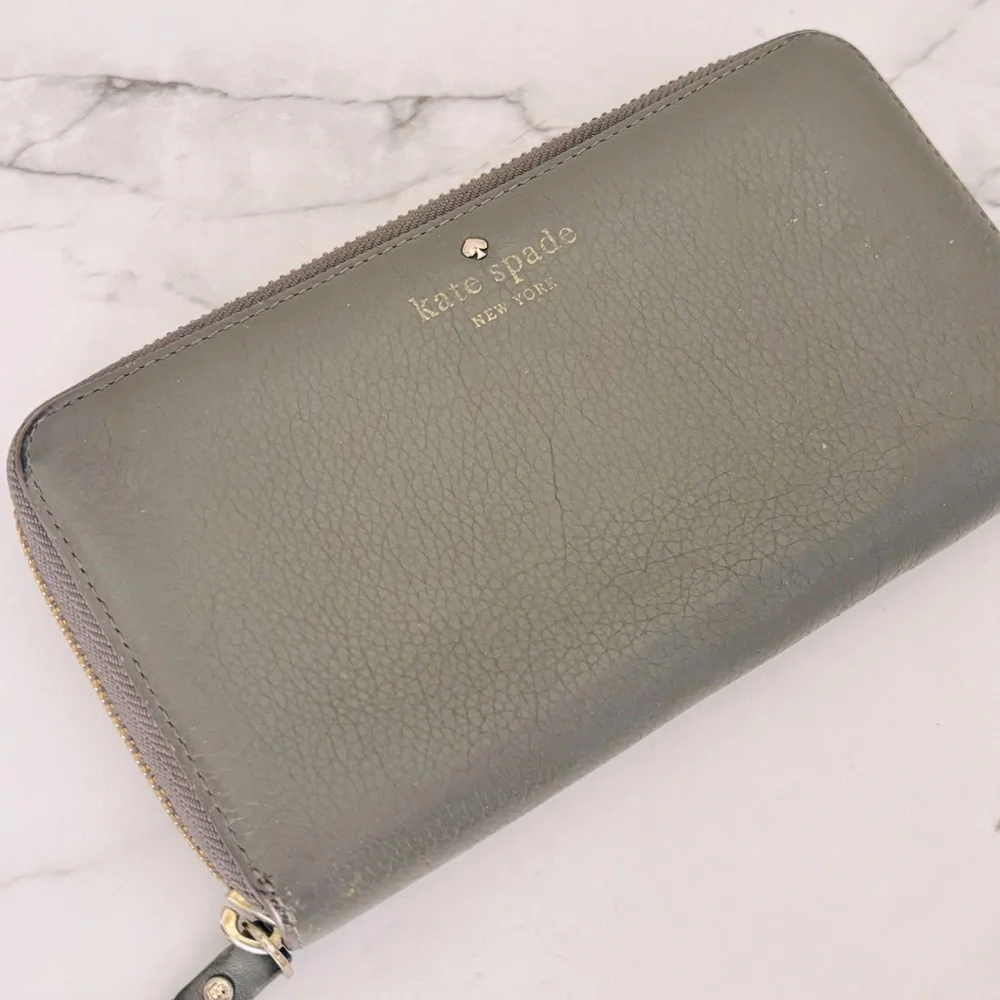 Kate Spade Women’s Dark Gray Pebbled Leather Zip Around‎ Wallet